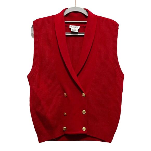 Talbots Sweater Vest Wool SZ S Preppy Red Double Breasted Gold Buttons Hong Kong - Picture 1 of 15